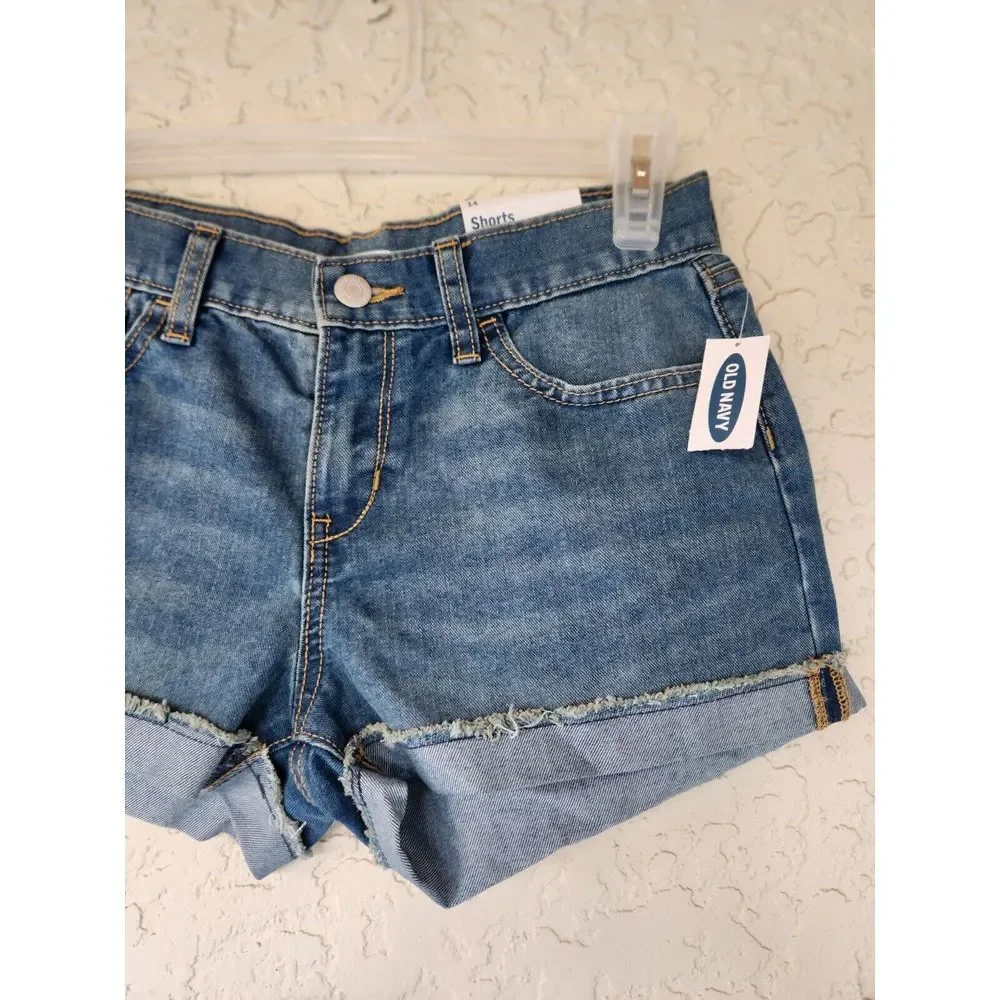 Old Navy Girls Denim Blue Jeans Shorts Adjustable Waist‎ Pockets Size 14